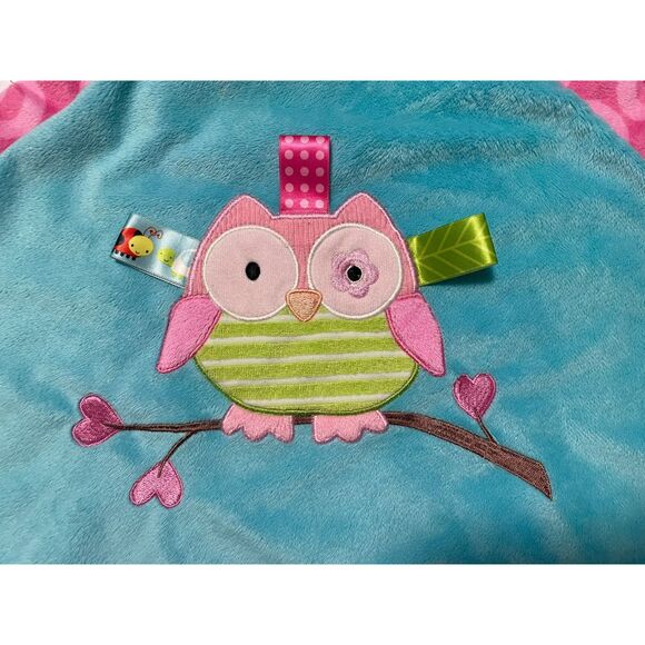 Taggies Owl Baby Security Blanket by Mary Meyer Plush &‎ Silky Blue Pink Green - Picture 3 of 3